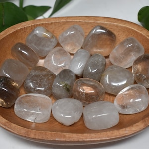 Clear Quartz tumbles natural crystal carving machine tumbled Clear Smokey gemstones little flashy tumbles natural inclusions and tourmaline