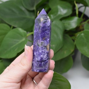 Charoite point self standing polished natural crystal gemstone