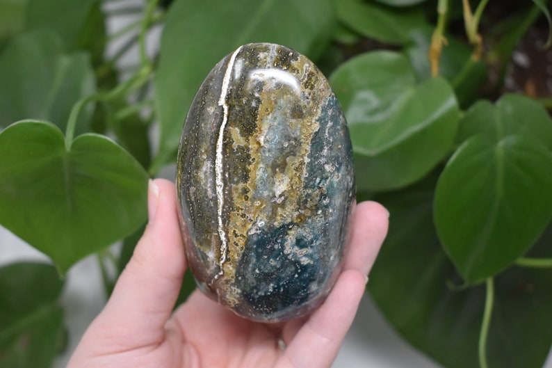 Ocean jasper free form natural blue green orbicular jasper crystal stone