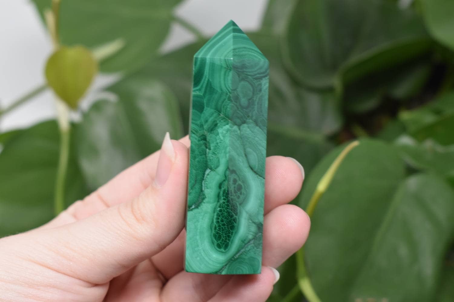 Malachite points natural gemstone self standing high quality crystal green stone Home & Living