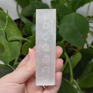 Selenite stick carved design moon phase crescent or chakra natural crystal wand you choose