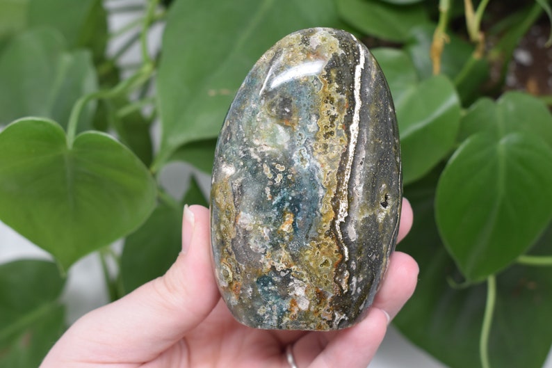 Ocean jasper free form natural blue green orbicular jasper crystal stone