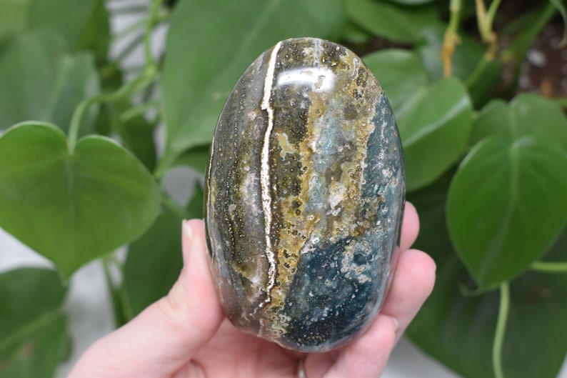 Ocean jasper free form natural blue green orbicular jasper crystal stone