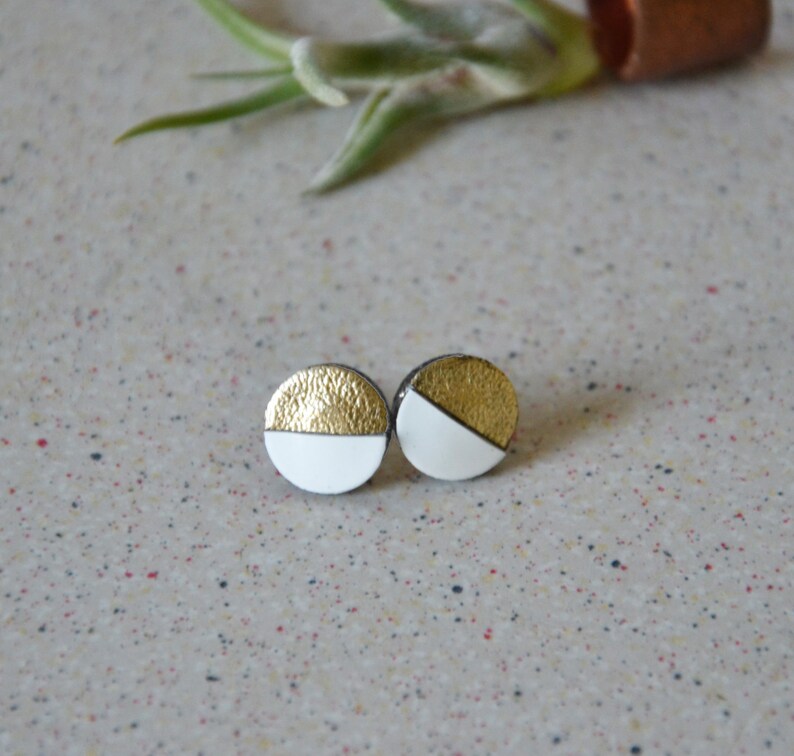 Gift for her Round studs earring Christmas-gift-for-women Minimalist studs Geometric studs Leather stud earrings White stud Wife gift