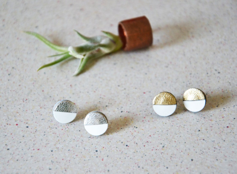 Gift for her Round studs earring Christmas-gift-for-women Minimalist studs Geometric studs Leather stud earrings White stud Wife gift