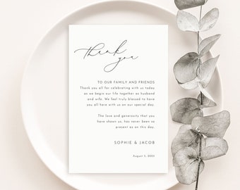 Thank You Letter Template, Luxury Calligraphy, Elegant Wedding Table Thank You Note, Printable, Editable, Templett INSTANT Download