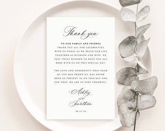 Wedding Thank You Note Template, Elegant Classic Calligraphy, Editable, Wedding Table Thank You Letter, Printable, Templett INSTANT Download