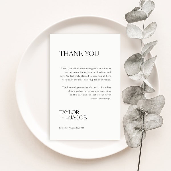 Thank You Letter Template, Modern & Classic, Wedding Guest Thank You Note, Editable, Table Thank You, Printable, Templett INSTANT Download