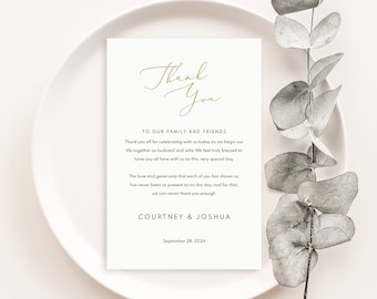 Thank You Letter Template, Elegant Gold Script, Wedding Guest Thank You Note, Printable, Editable, Elegant, Templett INSTANT Download