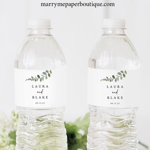Eucalyptus Wedding Water Bottle Label Template, Greenery Label Printable, Templett Editable, Instant Download