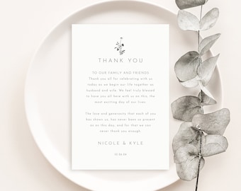 Thank You Letter Template, Elegant Botanic Flowers, Wedding Guest Thank You Note, Printable, 4x6, Templett INSTANT Download, Editable
