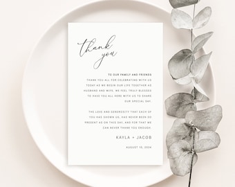 Wedding Thank You Note Template, Modern Elegance, Elegant Wedding Table Thank You Letter, Printable, Templett INSTANT Download, Editable