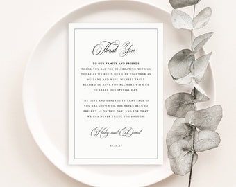 Wedding Table Thank You Letter Template, Classic Calligraphy & Border, Editable Wedding Thank You Note, Printable, Templett INSTANT Download