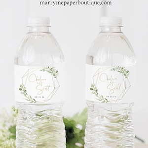 Water Bottle Label Template, Greenery & Gold, Templett, Demo Available, Editable Printable Instant Download