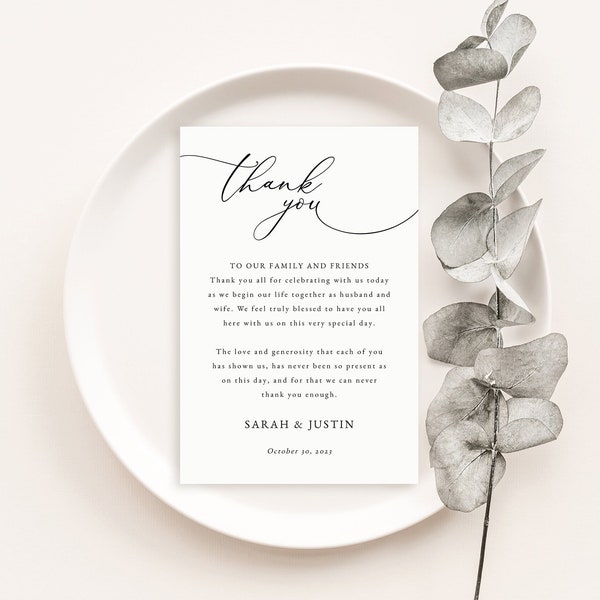 Thank You Letter Template, Classic & Elegant, Editable Thank You Note, Classic Thank You Table Card, Printable, Templett INSTANT Download