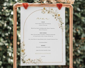 Wedding Menu Sign Template, Rustic Yellow Flowers Arch, 8x10, Editable Menu Sign, Table Menu, Printable, Templett INSTANT Download