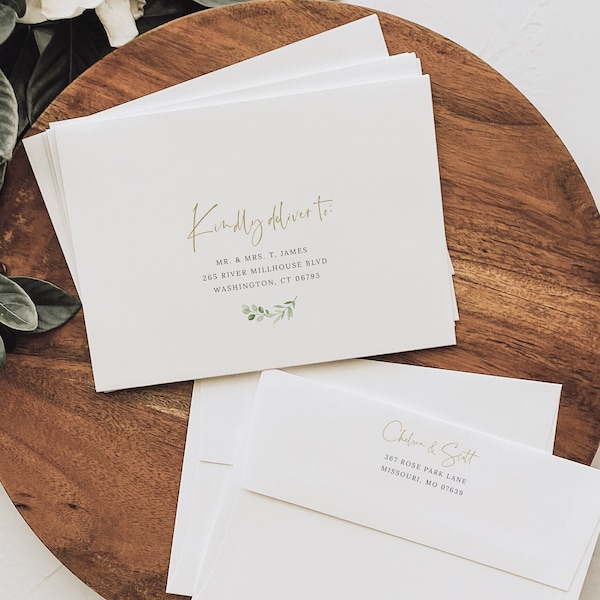 Envelope Address Template, Greenery & Gold, Editable Printable Instant Download, Demo Available, Templett
