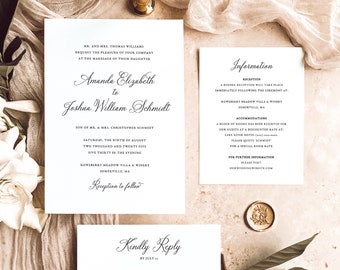 Elegant Wedding Invitation Template Set, Traditional, Wedding Invitation Suite, Printable, Calligraphy, Editable, Templett INSTANT Download