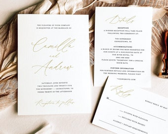 Wedding Invitation Templates, Free Demo Available, Printable Editable Instant Download, Stylish Gold Script