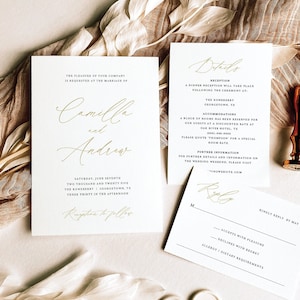 Wedding Invitation Templates, Free Demo Available, Printable Editable Instant Download, Stylish Gold Script