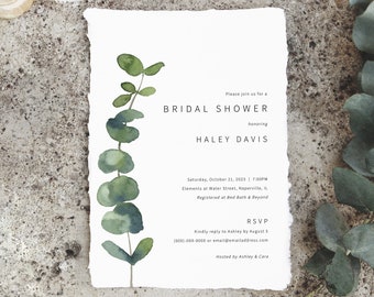 Bridal Shower Invitation Template, Elegant Eucalyptus, Greenery Bridal Shower Invite, Printable, Templett INSTANT Download, Editable