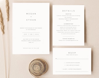 Minimalist Wedding Invitation Template Set, Modern Invitation Printable, Details & RSVP, Templett Instant Download, Try Before Purchase