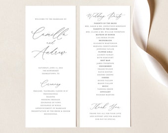 Wedding Program Template, Modern Stylish Script, Elegant Wedding Ceremony Program, Printable, Editable, Tall, Templett INSTANT Download