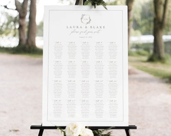 Wedding Seating Plan Template, Elegant Botanical Crest, Seating Chart Sign, Printable, Editable, Templett INSTANT Download