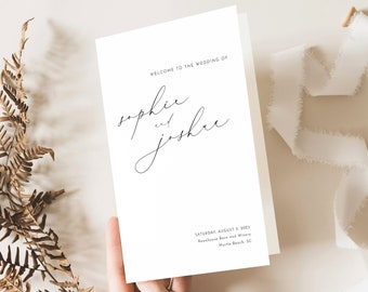 Wedding Program Template, Luxury Calligraphy, Folding Wedding Ceremony Program, Printable, Folded, Templett INSTANT Download, Editable