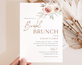 Bridal Brunch Invitation Template, Elegant Floral Boho, Editable Boho Bridal Shower Brunch Invite Card, Printable, Templett INSTANT Download