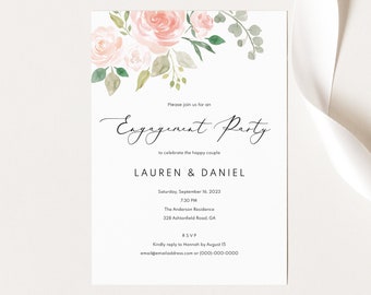 Engagement Party Invite Template, Try Before Purchase,  Editable Instant Download, Blush Pink Floral