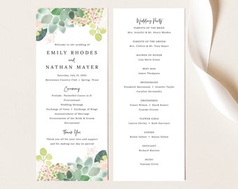 Wedding Ceremony Program Template, Succulant Floral, Printable Wedding Program, Editable, Templett INSTANT Download