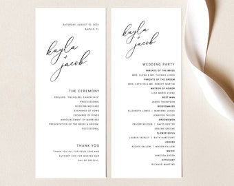 Wedding Program Template, Modern Elegance, Wedding Ceremony Program Printable, Order Of Service, Long, Tall, Templett INSTANT Download