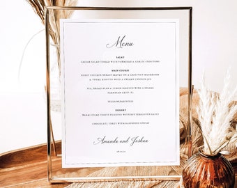 Wedding Menu Sign Template, Traditional Wedding Calligraphy & Border, 8x10 Menu, Editable Menu Sign, Printable, Templett INSTANT Download