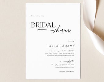 Bridal Shower Invitation Template, Modern & Classic, Printable, Modern Bridal Shower Invite Card, Editable, Templett INSTANT Download