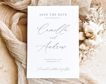 Save the Date Template, Modern Stylish Script, Editable, Elegant Save The Date Card, Printable, 5x7, Templett INSTANT Download