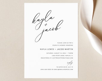 Couples Shower Invitation Card Template, Modern Elegance, Editable Couples Shower Invite, Printable, Templett INSTANT Download