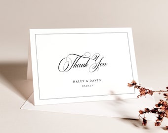 Thank You Card Template, Folding , Classic Calligraphy & Border, Editable, Folded Thank You Note Card, Printable, Templett INSTANT Download