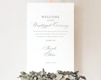 Unplugged Ceremony Sign Template, Calligraphy, Editable, Unplugged Wedding Sign, Printable, Templett INSTANT Download