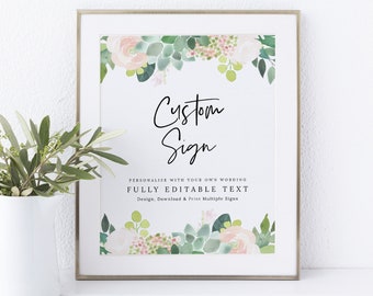 Succulent Floral Wedding Sign Bundle Template Set, Greenery Wedding Signs Printable, Instant Download, Editable Templett