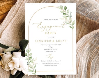 Engagement Party Invitation Template, Greenery Arch, Editable, Greenery Engagement Party Invite, Printable, Templett INSTANT Download
