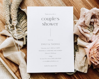 Couples Shower Invitation Template, Minimalist Modern, Editable, Minimalist Couples Shower Invite Card, Printable, Templett INSTANT Download