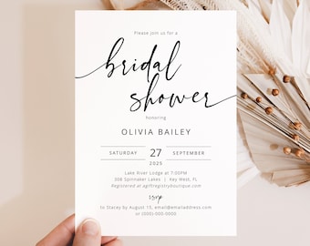 Bridal Shower Invitation Template, Modern Calligraphy, Editable & Printable, Try Before Purchase, Templett Instant Download