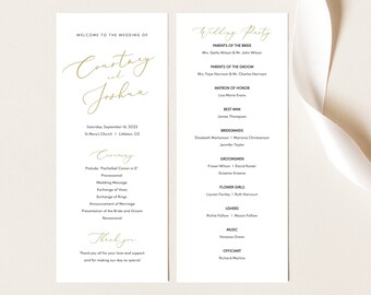 Wedding Program Template, Elegant Gold Script, Wedding Ceremony Program, Printable, Editable, Tall, Templett INSTANT Download