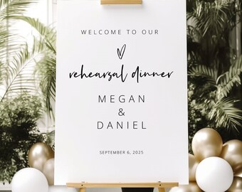 Rehearsal Dinner Welcome Sign Template, Love Heart, Editable, Modern Rehearsal Welcome Sign, Printable, Templett INSTANT Download