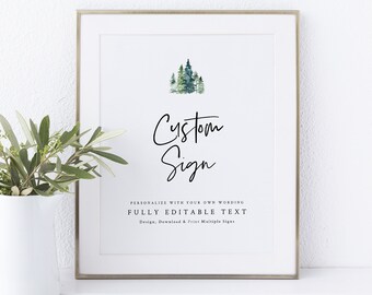 Pine Forest Wedding Sign Bundle Template, Rustic Pine Trees, Printable Wedding Signs, Editable, Templett, INSTANT Download