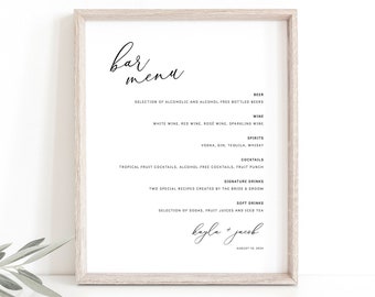 Wedding Bar Menu Template, Modern Elegance, Elegant Wedding Drinks Menu, Editable Bar Menu Printable, Templett INSTANT Download