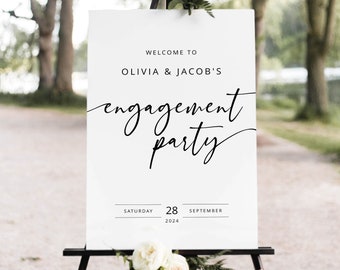 Engagement Party Welcome Sign Template, Modern Calligraphy, Editable, Minimalist Engagement Sign, Printable, Templett INSTANT Download