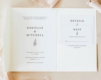 Wedding Invitation Template Suite, Formal Botanical, Try Before Purchase, Pocket Style, Editable & Printable, Instant Download