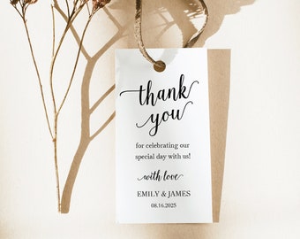 Wedding Favor Tag Template, Modern Script,  Editable Instant Download, Try Before Purchase